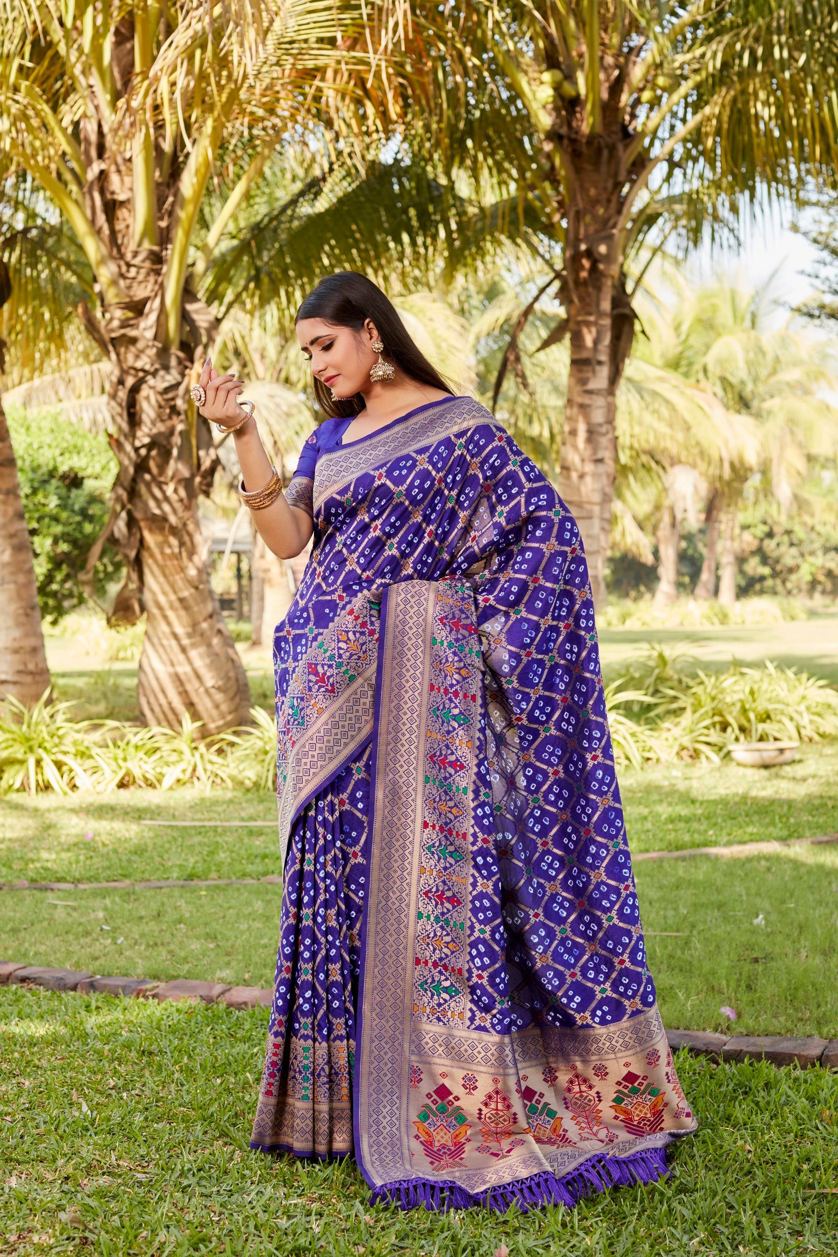 Anaita Violet Woven Design Pure Gharchola Bandhej Silk Saree With Blouse