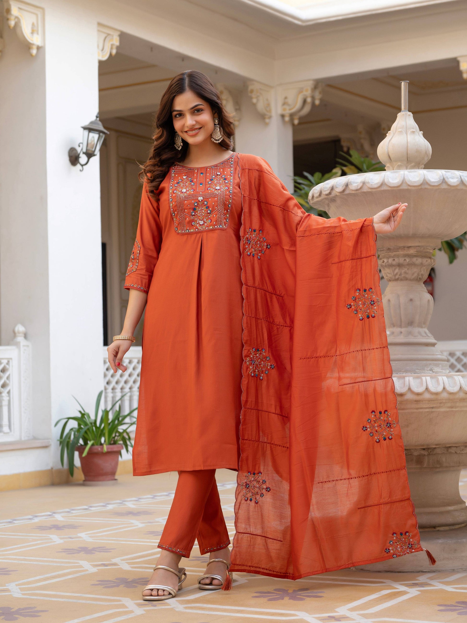 Pramukh Fab Orange Color Viscose Mango Silk Kurta Set
