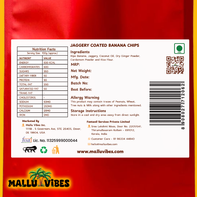 Mallu Vibes Jaggery Coated Banana Chips 