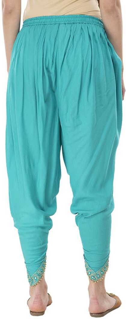 PAVONINE Rama Green Color Embellished Beetel Rayon Fabric Patiala For Women & Girls