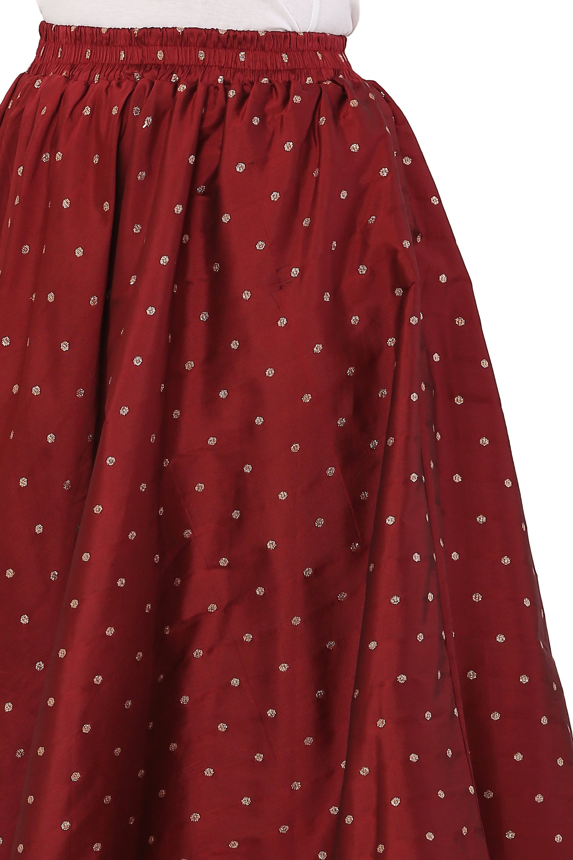 PAVONINE Maroon Color Golden Zari Work Satan Fabric Maxi Skirt For Women