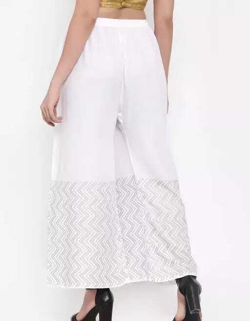 PAVONINE White Color Rayon Fabric Zig-Zag Printed Palazzo For Women