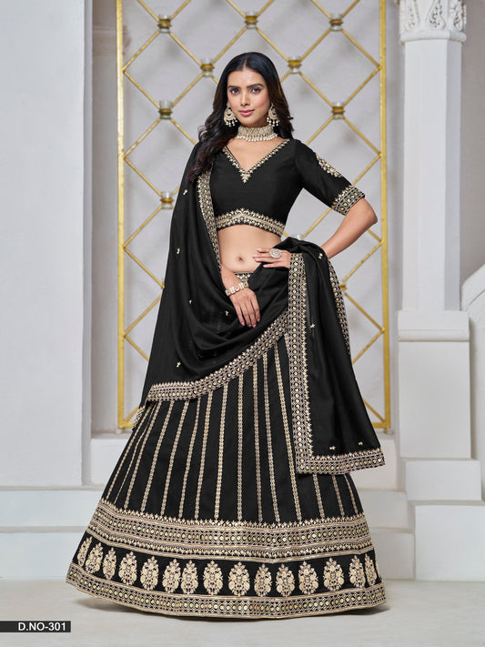 Anaita Black Embroidered Art Silk Designer Lehenga With Blouse