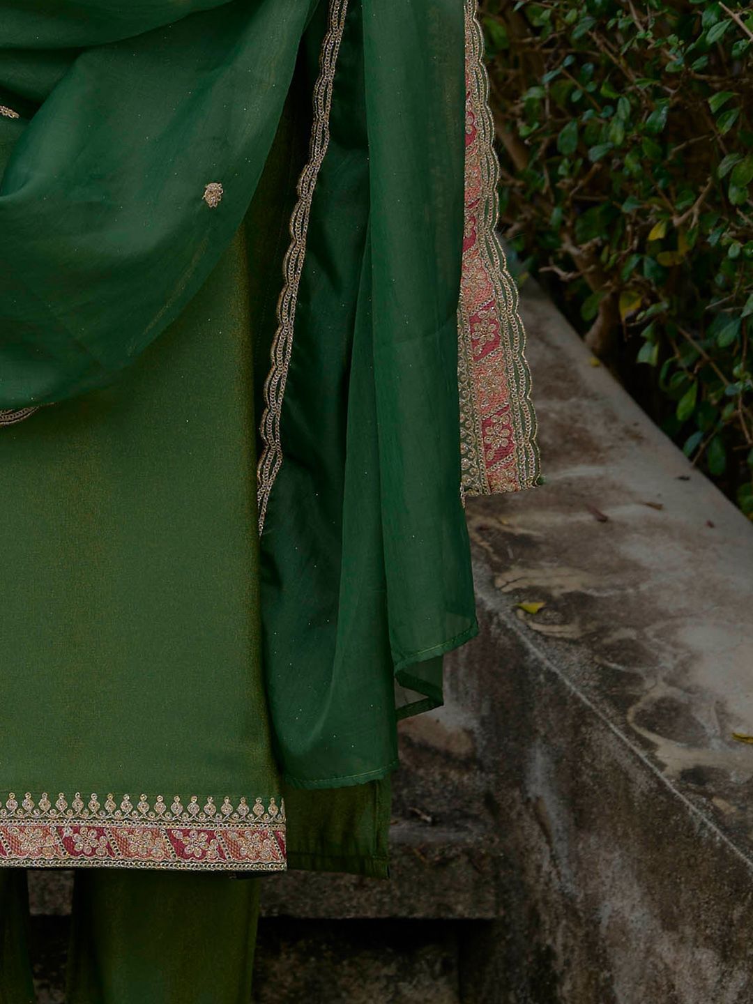 Indo Era Ethnic Motifs Yoke Design Straight Kurta with Trousers & Dupatta