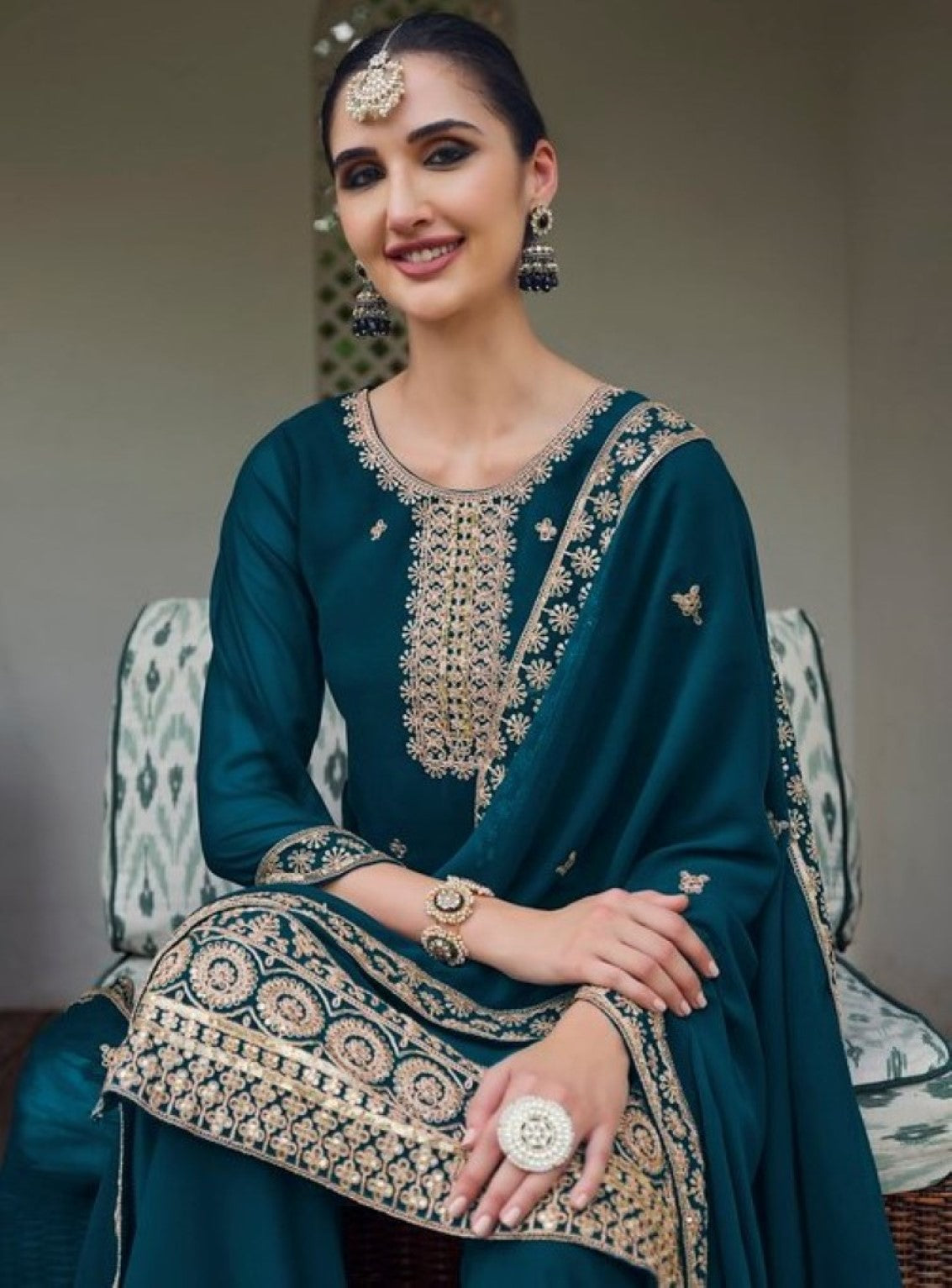 Anaita Teal Blue Faux Georgette Suit With Embroidery & Sequence Work