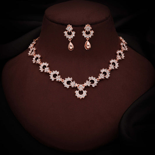 Tehzeeb Creations Gold-Polished White Diamond Necklace With Earrings