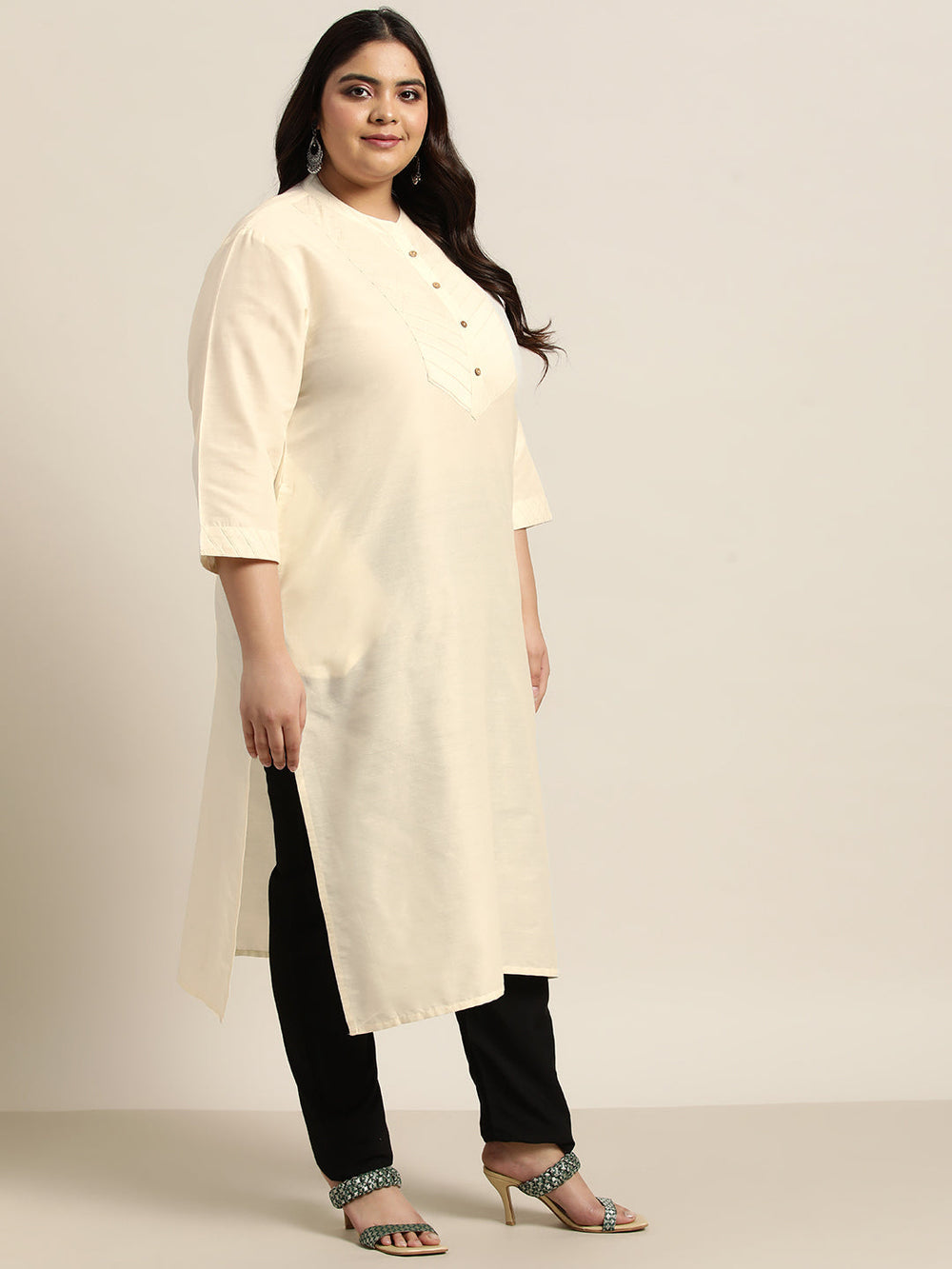 Juniper Women`S Beige Tussar Silk Festive Wear Solid Straight Kurta