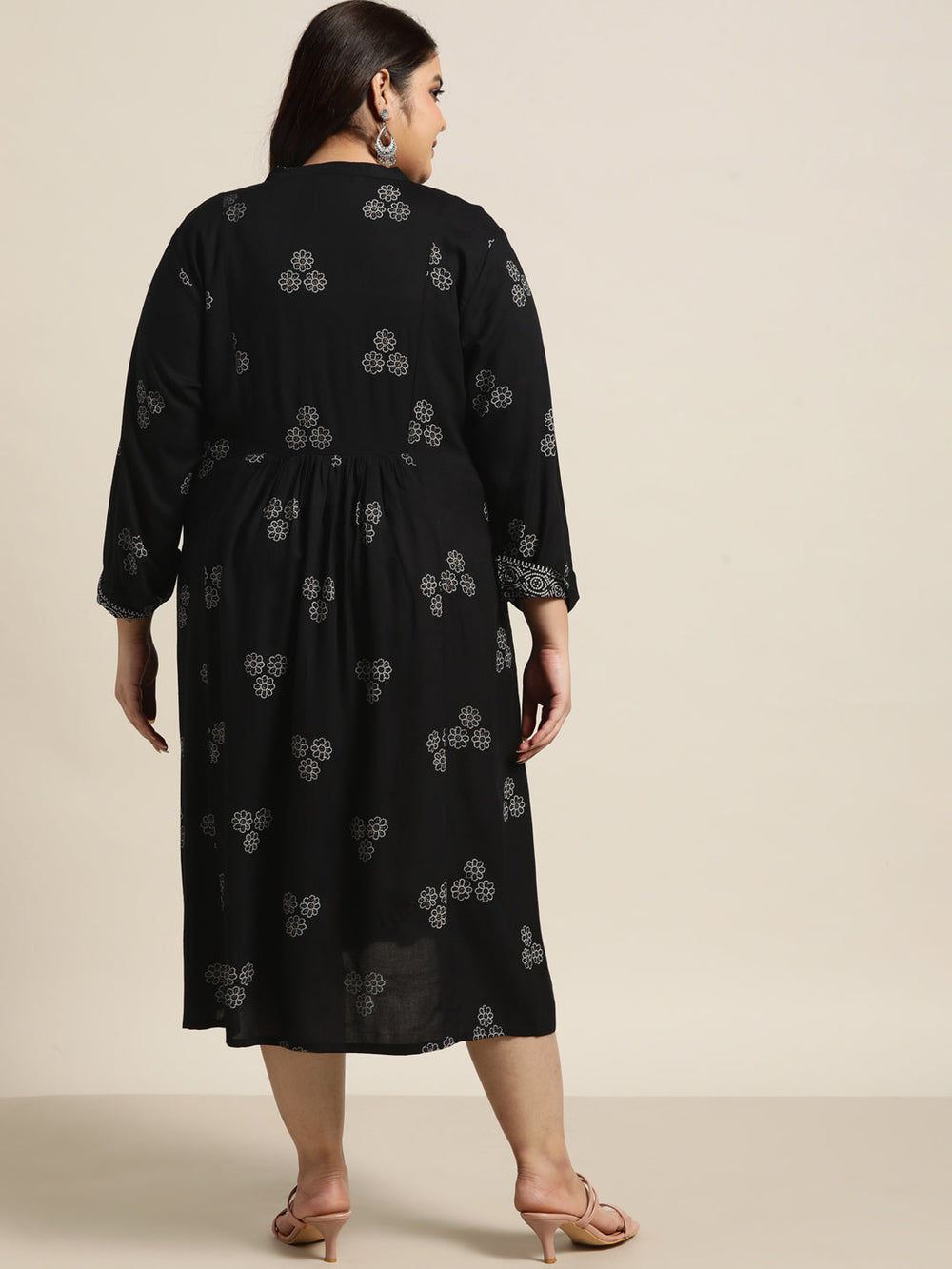 Juniper Women`s Black Rayon Casual Wear Printed Flared Dress