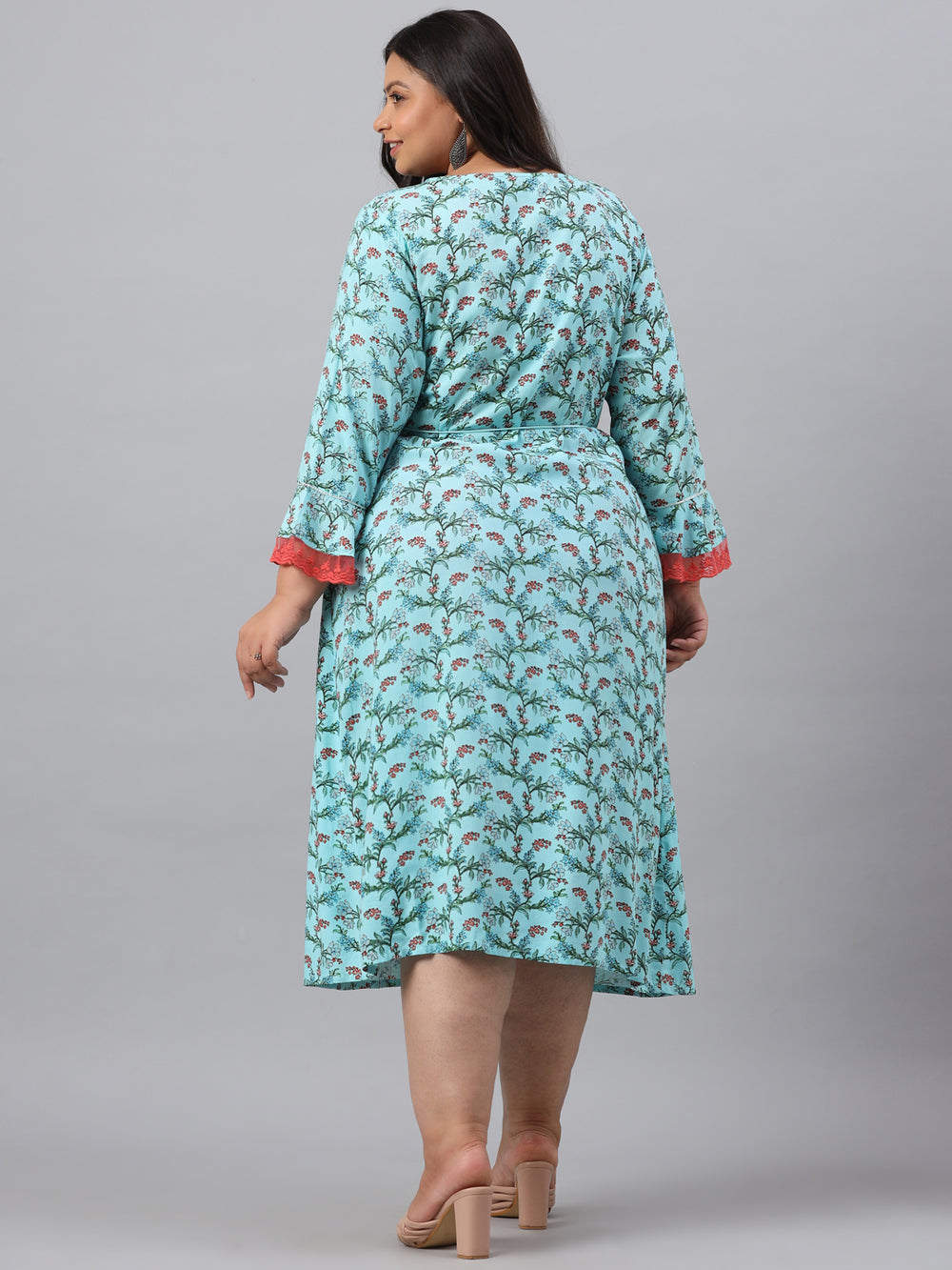 Juniper Women`s Sky Blue Rayon Festive Wear Embroidered & Printed Flared Dress