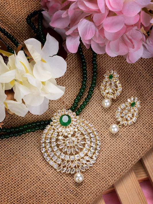 Saraf RS Jewellery GoldPlated Polki Studded With Beads Handcrafted Jewellery Set - Grab2buy