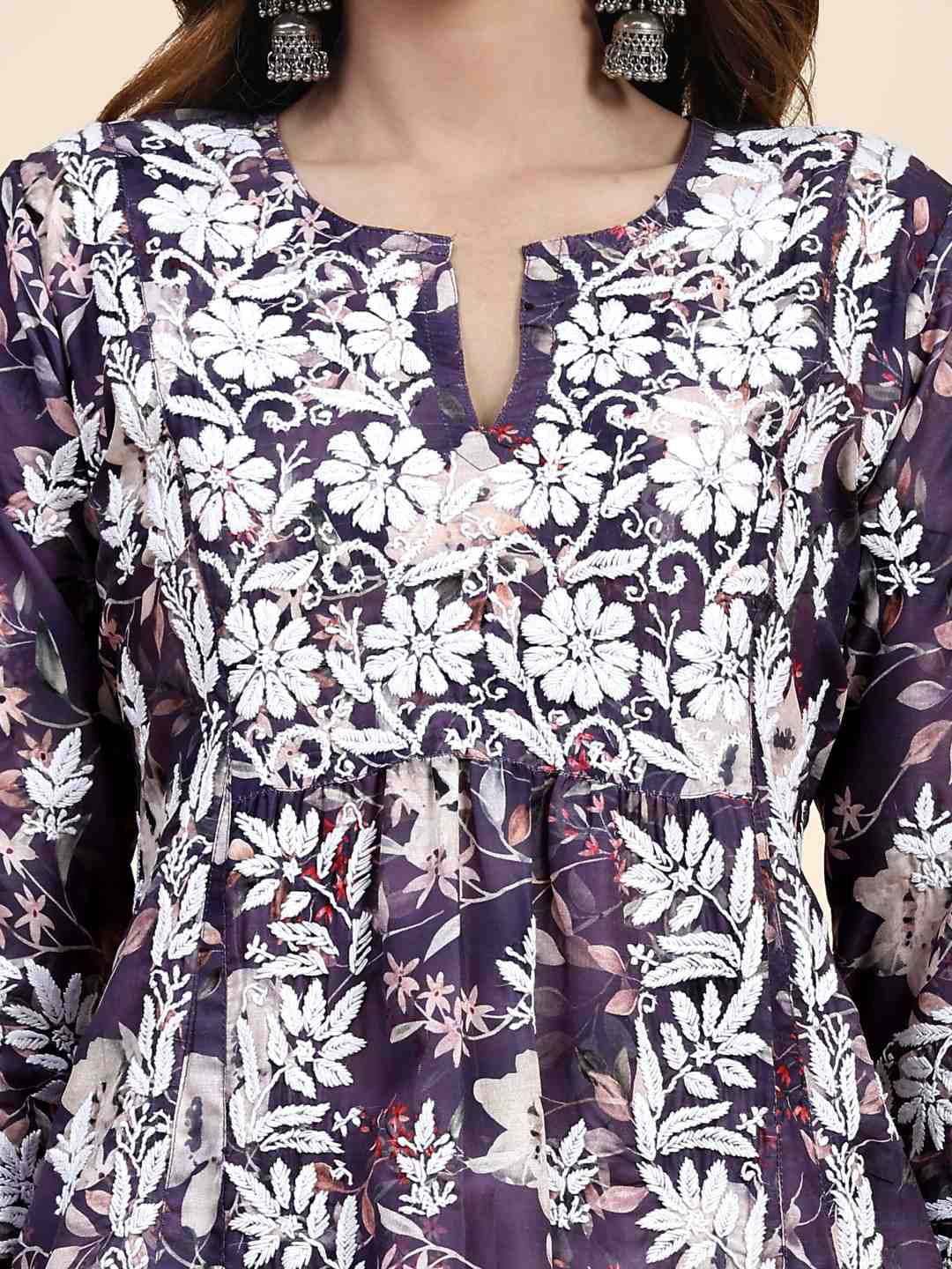 HOUSE OF KARI Floral Printed Chikankari Work Kurta 