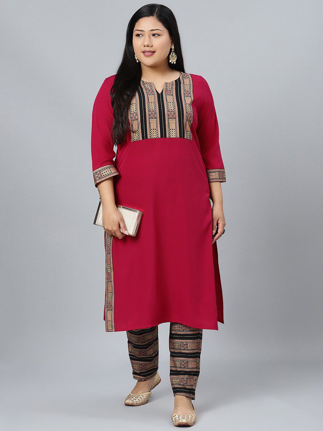 Sztori Printed Notch Neck Regular Kurta with Trousers