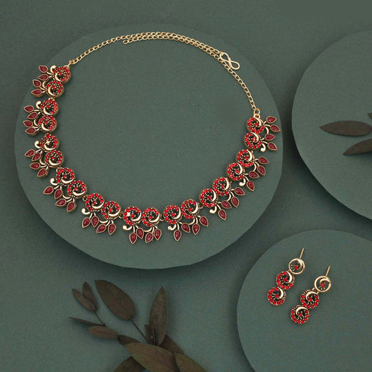 Tehzeeb Creations Gold Pleate Maroon Colour Choker Set