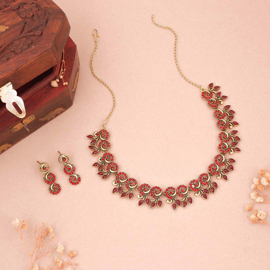 Tehzeeb Creations Gold Pleate Maroon Colour Choker Set