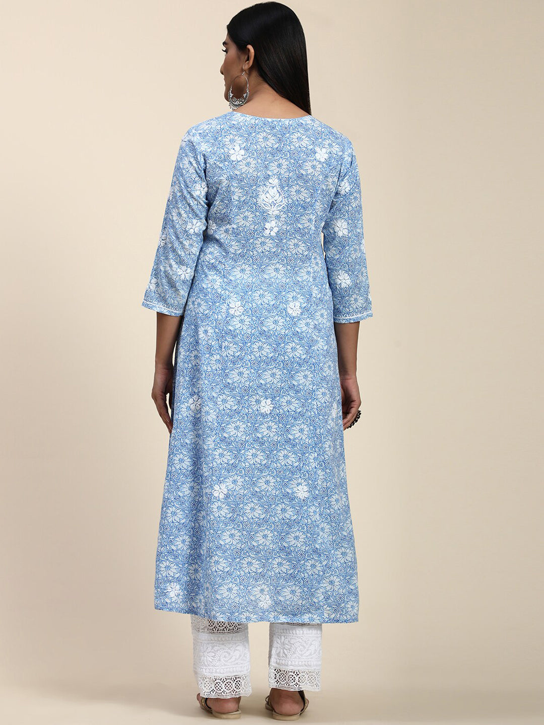 HOUSE OF KARI Floral Embroidered Chikankari Cotton Anarkali Kurta 