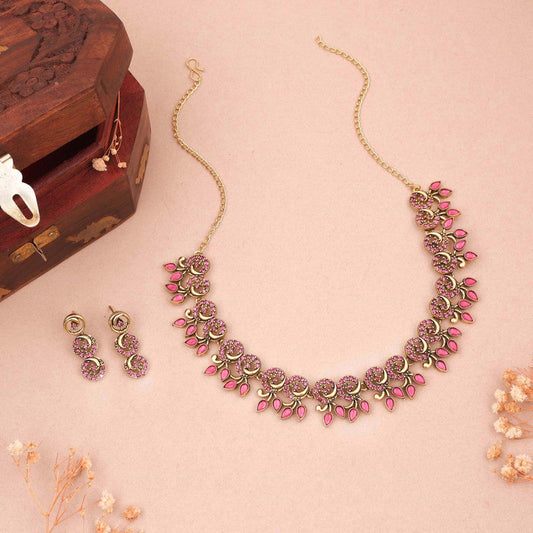 Tehzeeb Creations Gold Pleate Pink Colour Choker Set