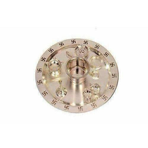 Silver Plated OM Pooja Thali 1 Set 8 Pcs - Grab2buy