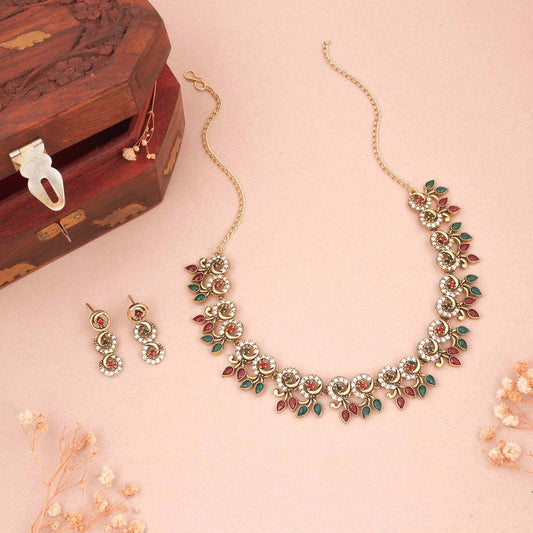 Tehzeeb Creations Gold Pleate Maroon & Green Colour Choker Set