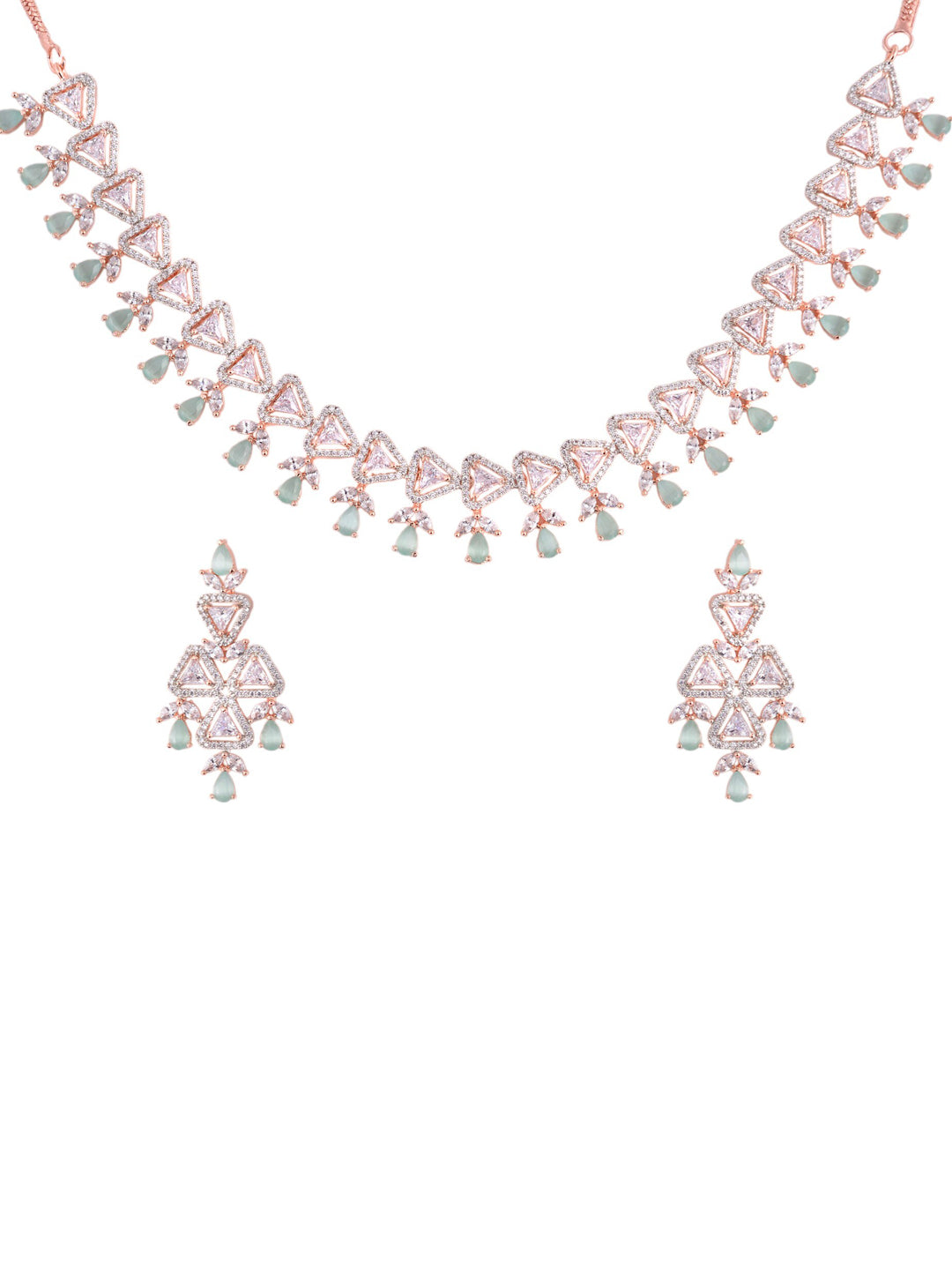 Saraf RS Jewellery Rose Gold-Plated White & Sea Green AD-Studded Handcrafted Jewellery Set - Grab2buy