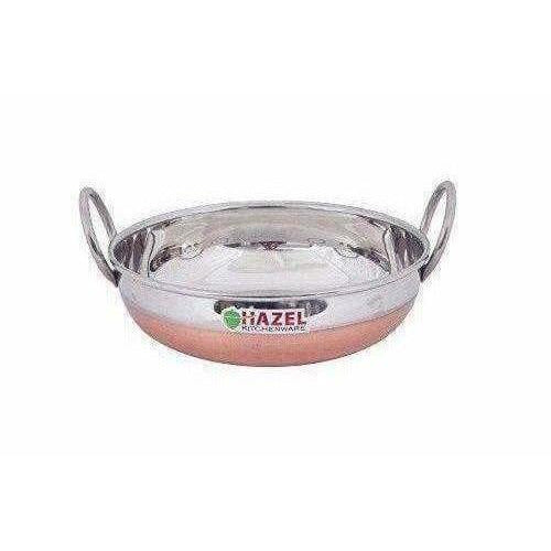 Heavy Gauge Stainless Steel Kadhai Cookware with Copper Bottom and Silver 