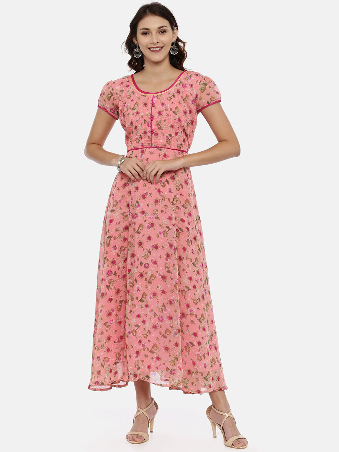 Souchii Women Pink Printed Fit And Flare Beautiful Dress 
