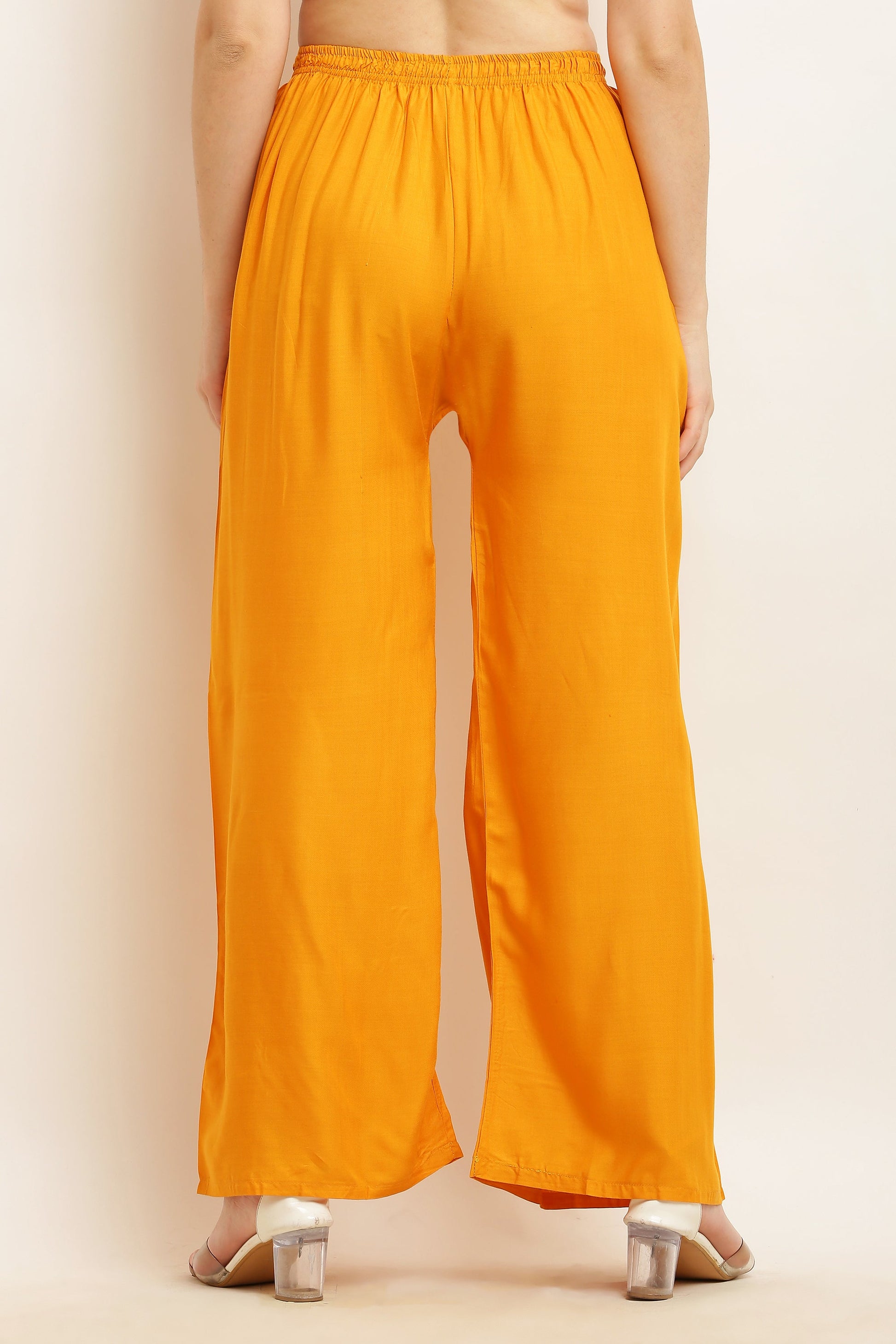 PAVONINE Mustard Color Straight Fit Rayon Fabric Palazzo