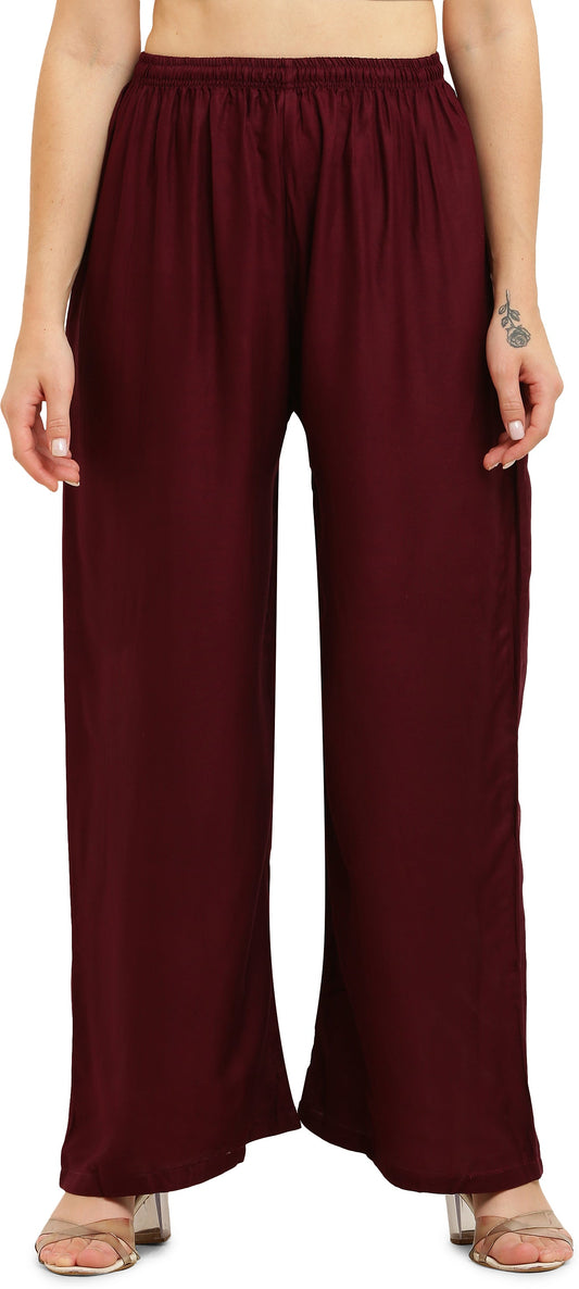 PAVONINE Wine Color Straight Fit Rayon Fabric Palazzo