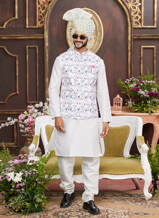 Raivat Ethnic Art Silk Digital Print Work Jacket Set In Multicolour