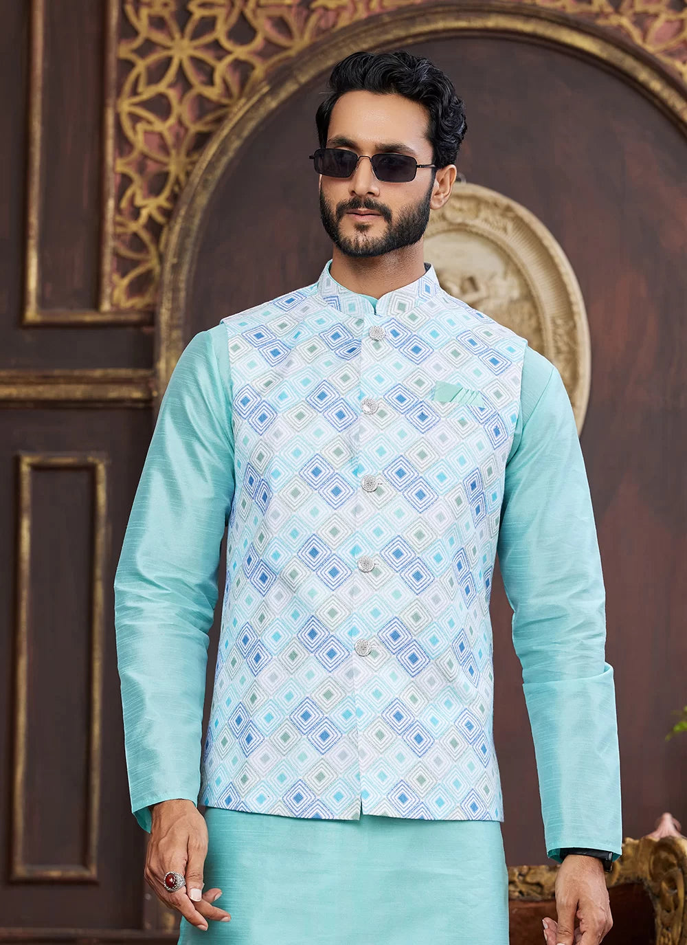 Raivat Ethnic Art Silk Digital Print Work Jacket Set In Multicolour