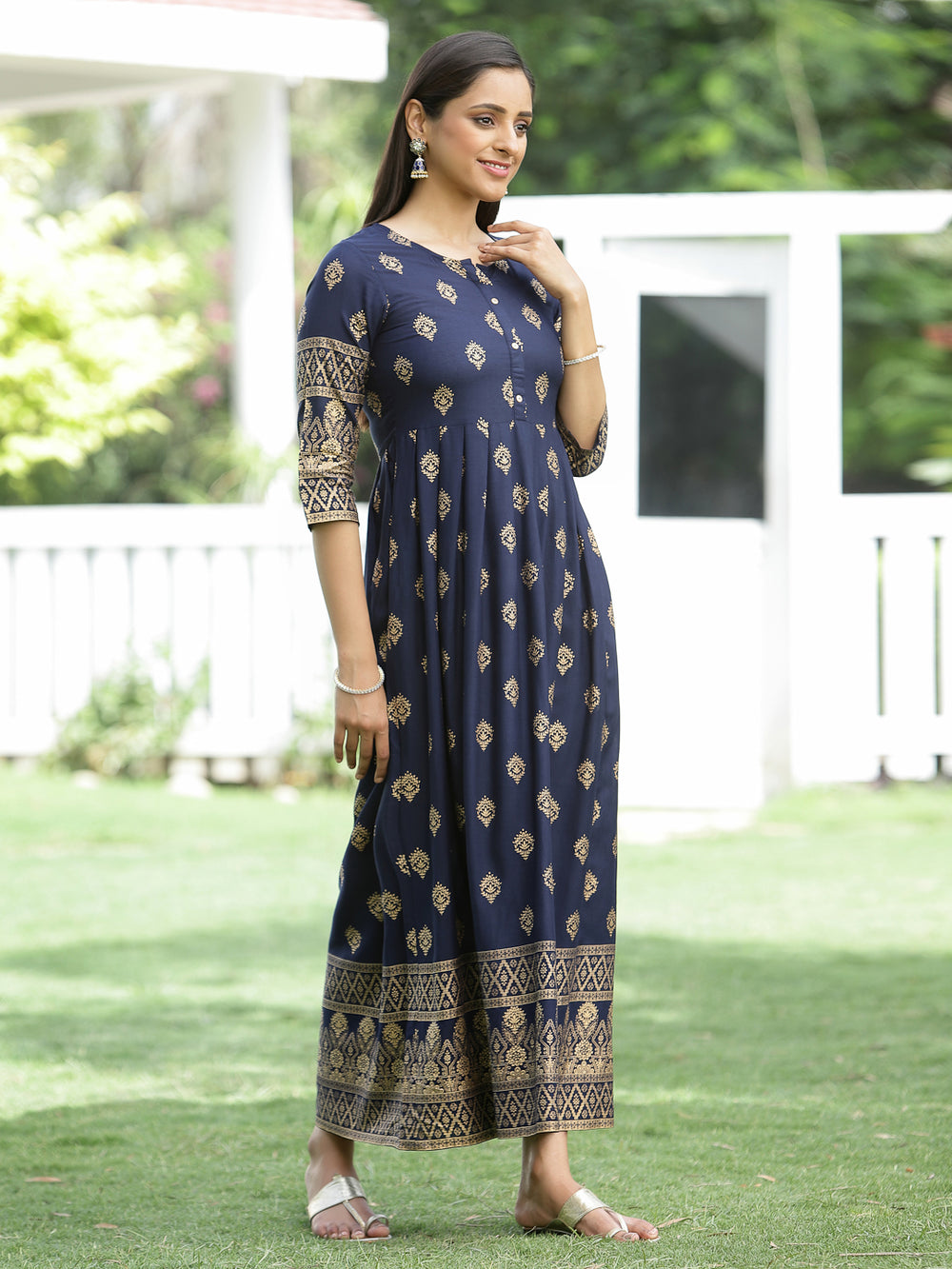 Juniper Indigo Rayon Festive Dress For Women