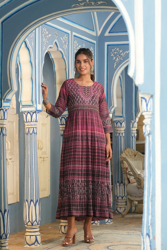 Juniper Multi Muslin Festive Printed Flared Kurta For Women