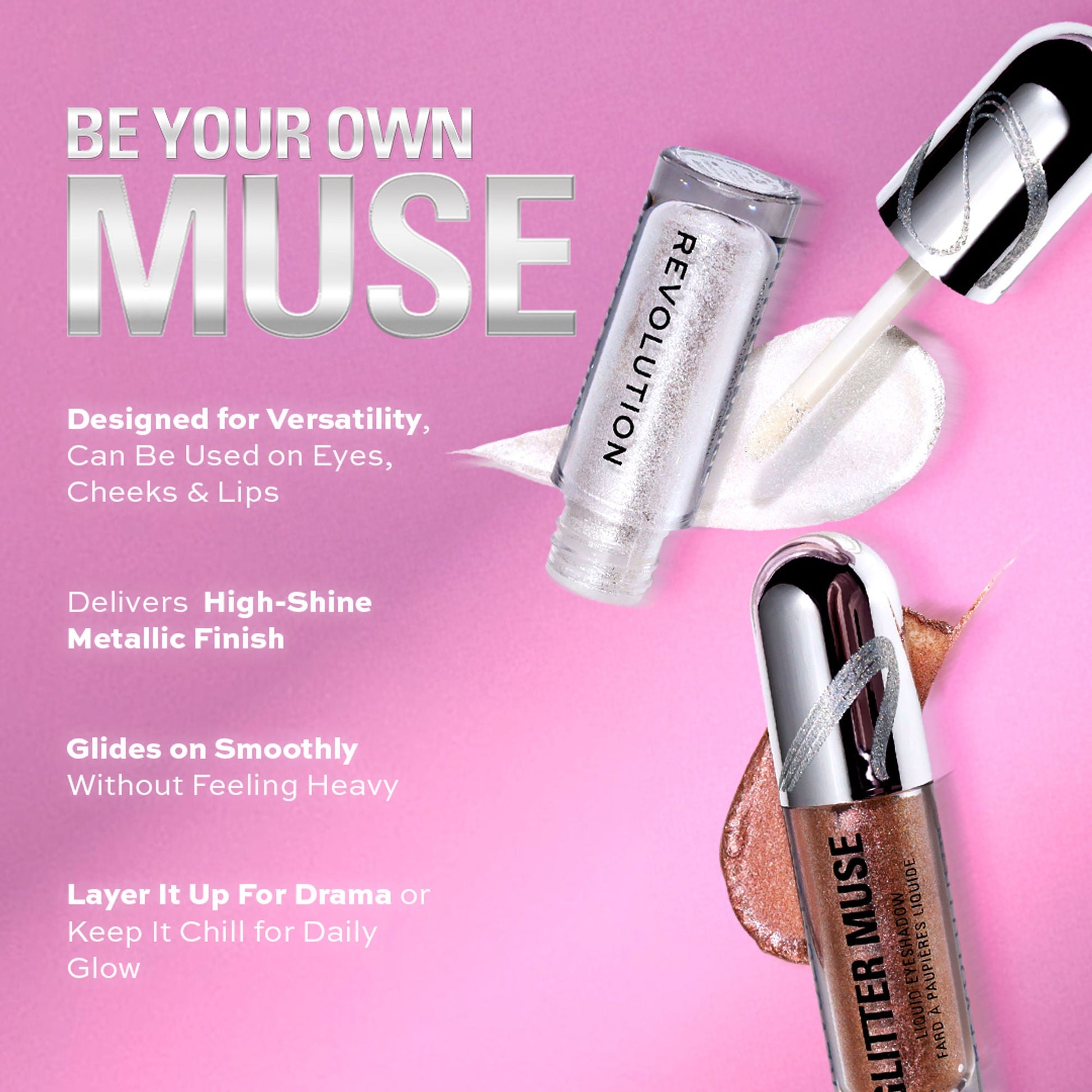 Makeup Revolution Metallic Muse Glitter Muse Eyeshadow - Silver
