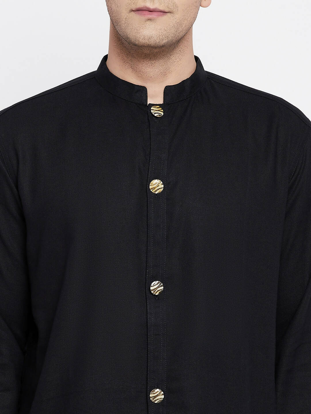 Even Apparels Black Pure Cotton Men's Sherwani Kurta With Open Front 