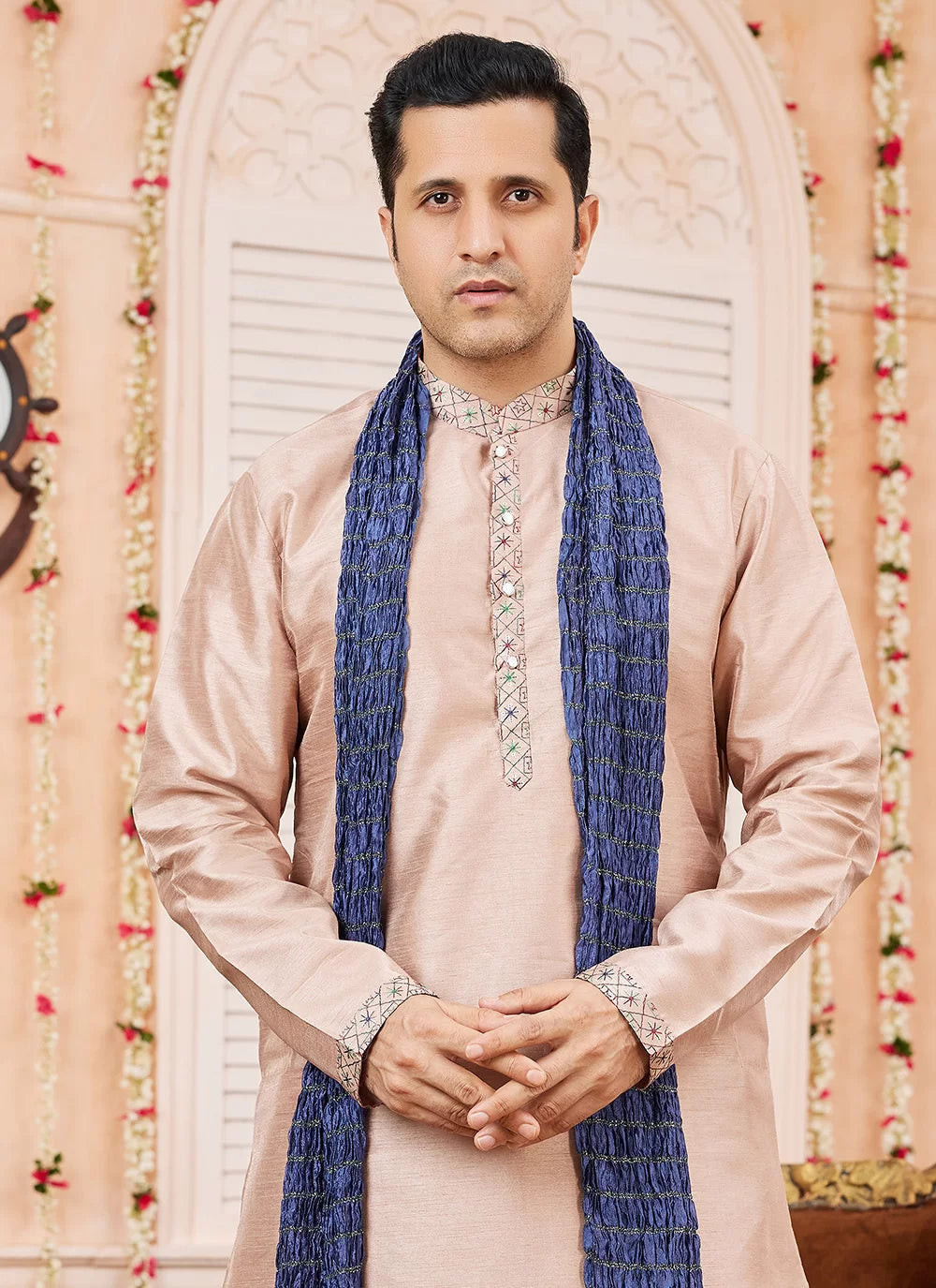Raivat Ethnic Peach Colour Art Silk Kurta Pajama With Matching Dupatta