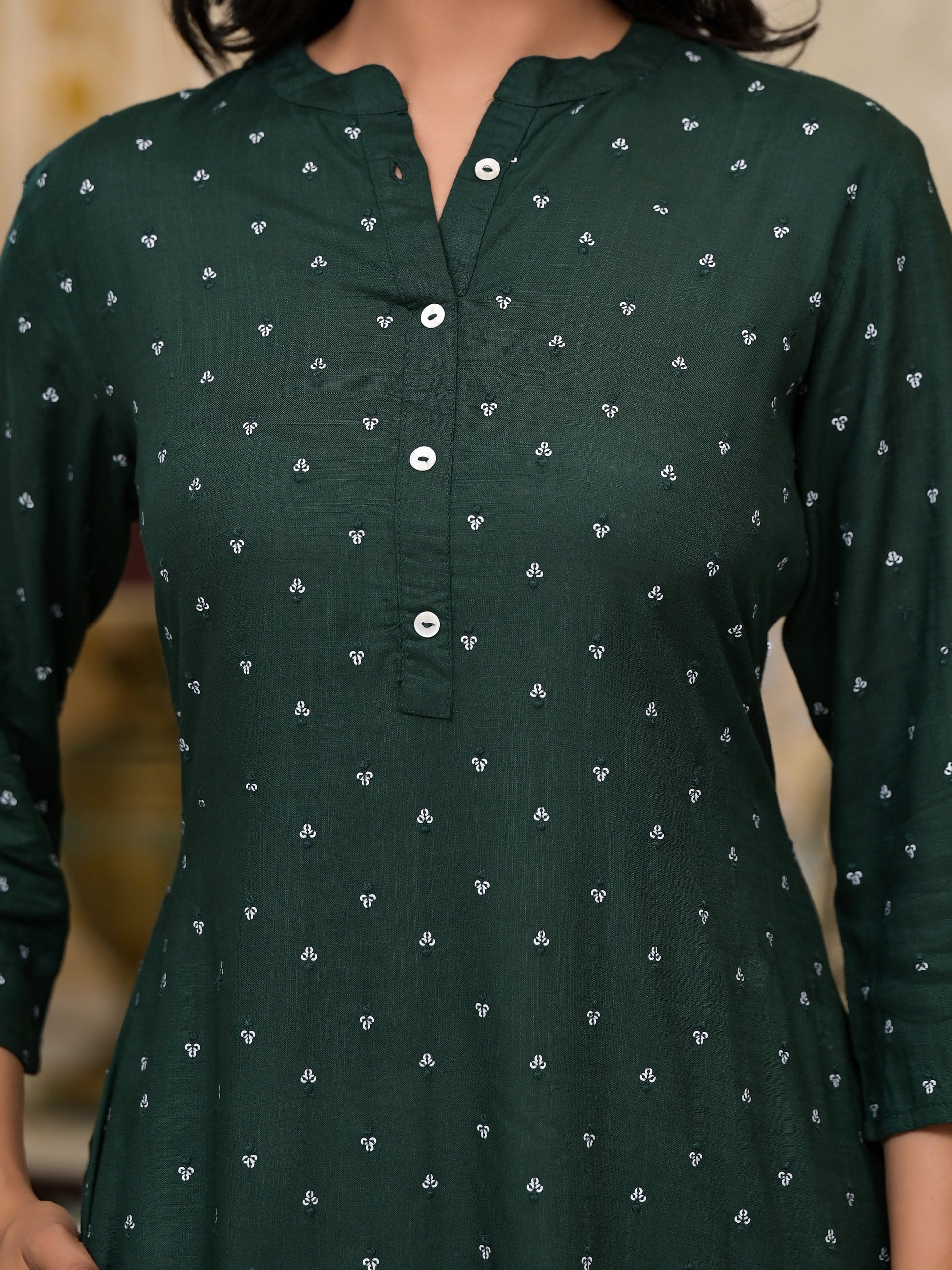 Juniper Women's Bottle Green Liva Rayon Kurta With Buttons Details