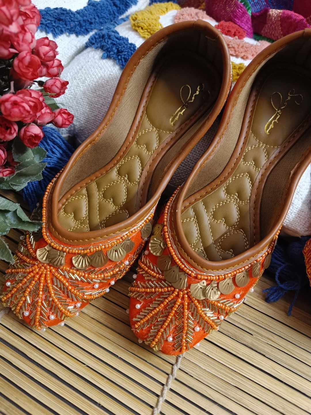 Desi Colour Women Indian Ethnic Footwear-Orange Copper Drop