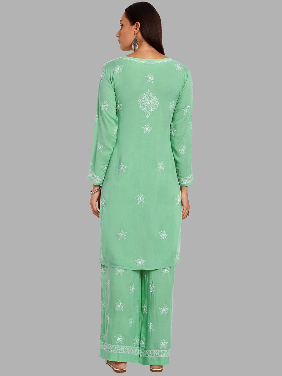 ADA Floral Embroidered Long Sleeves Regular Lucknowi Chikankari Kurta With Palazzos 