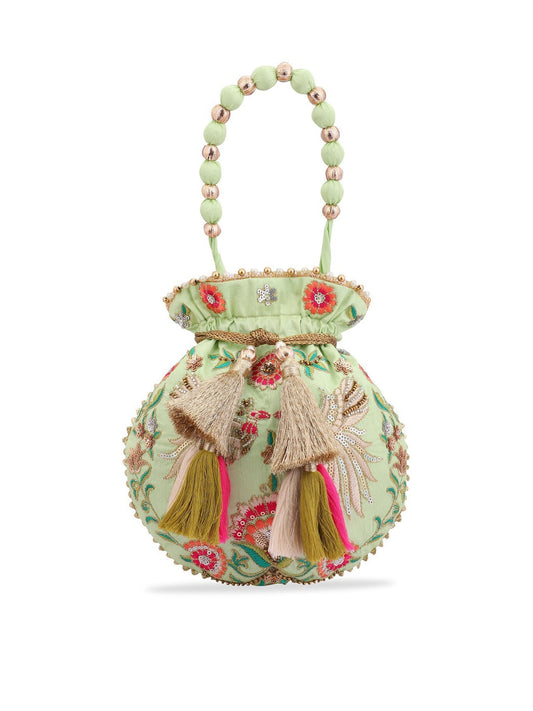 Masq Green & Red Embroidered Potli Clutch - Grab2buy