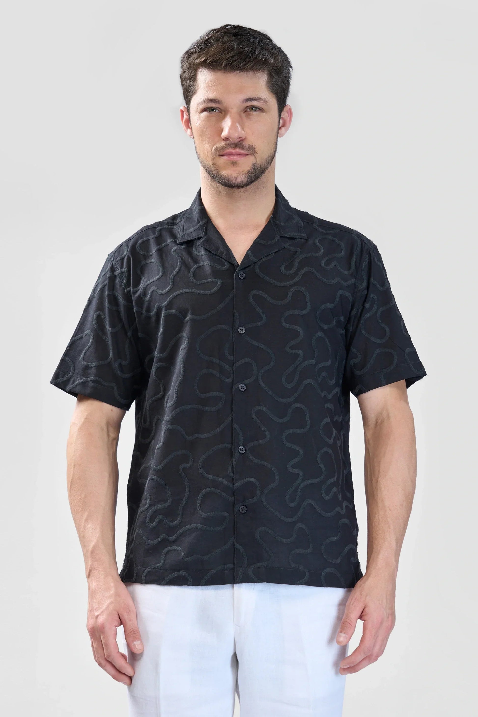 Xkind Black Embroidered Relaxed Fit Shirt  Grab2Buy Xkind Grab2Buy