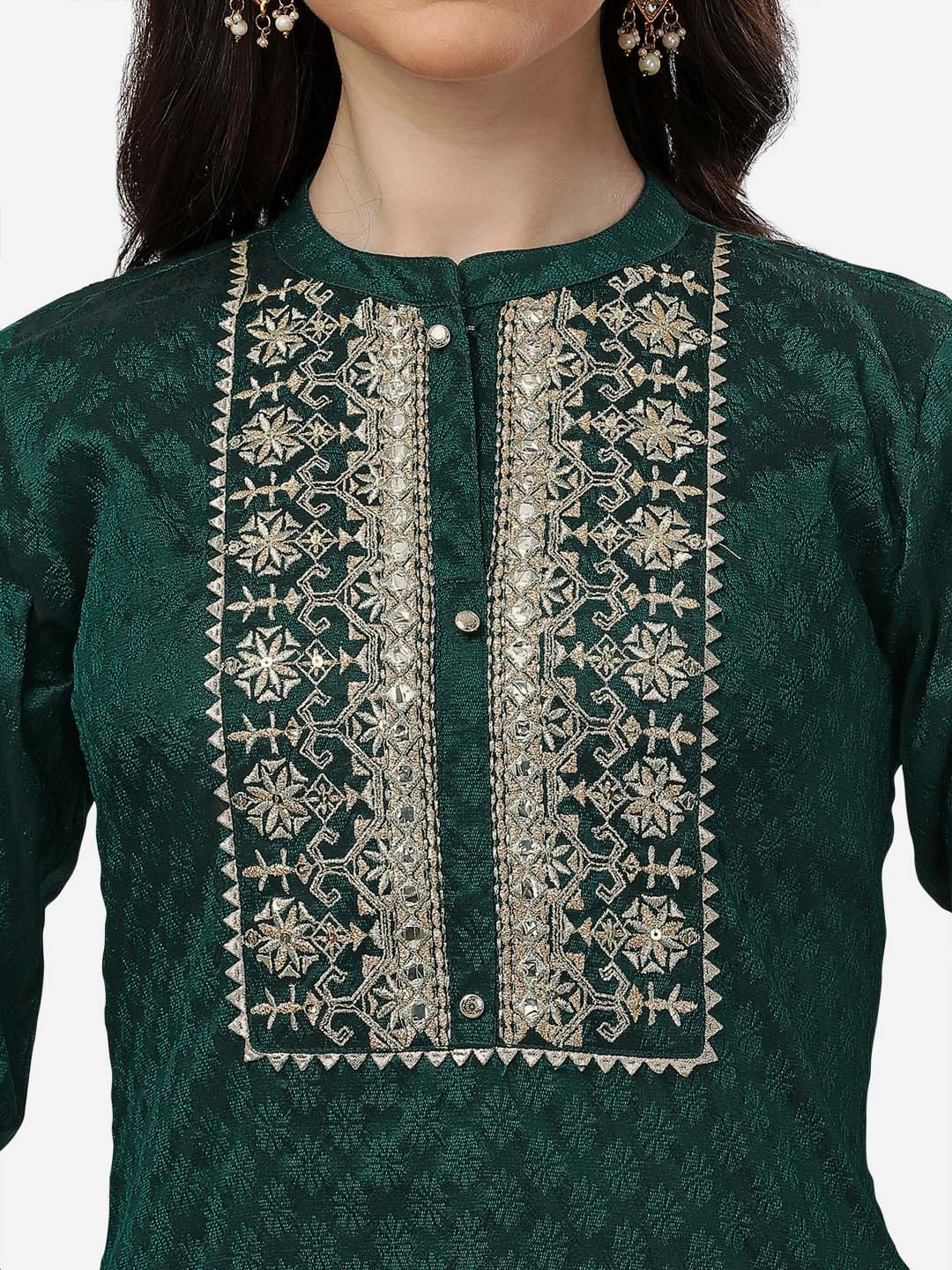 HERE&NOW Women Embroidered Thread Work Kurta with Trousers