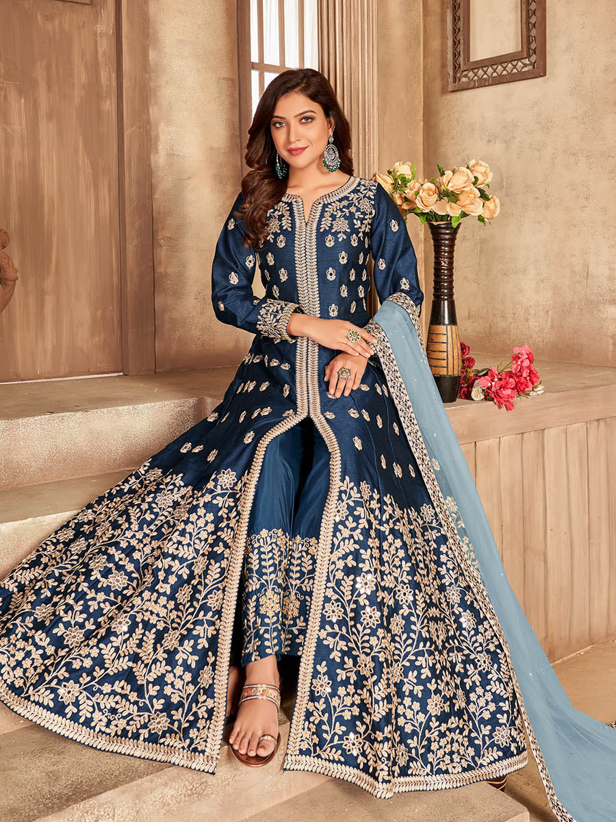 Myra Navy Blue Art Silk Embroidered Anarkali Suit 
