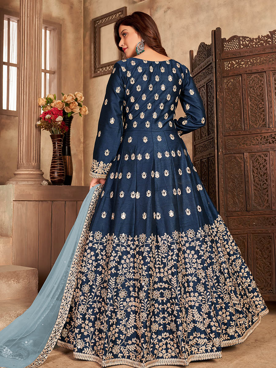 Myra Navy Blue Art Silk Embroidered Anarkali Suit 