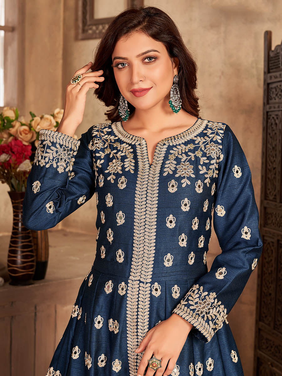 Myra Navy Blue Art Silk Embroidered Anarkali Suit 