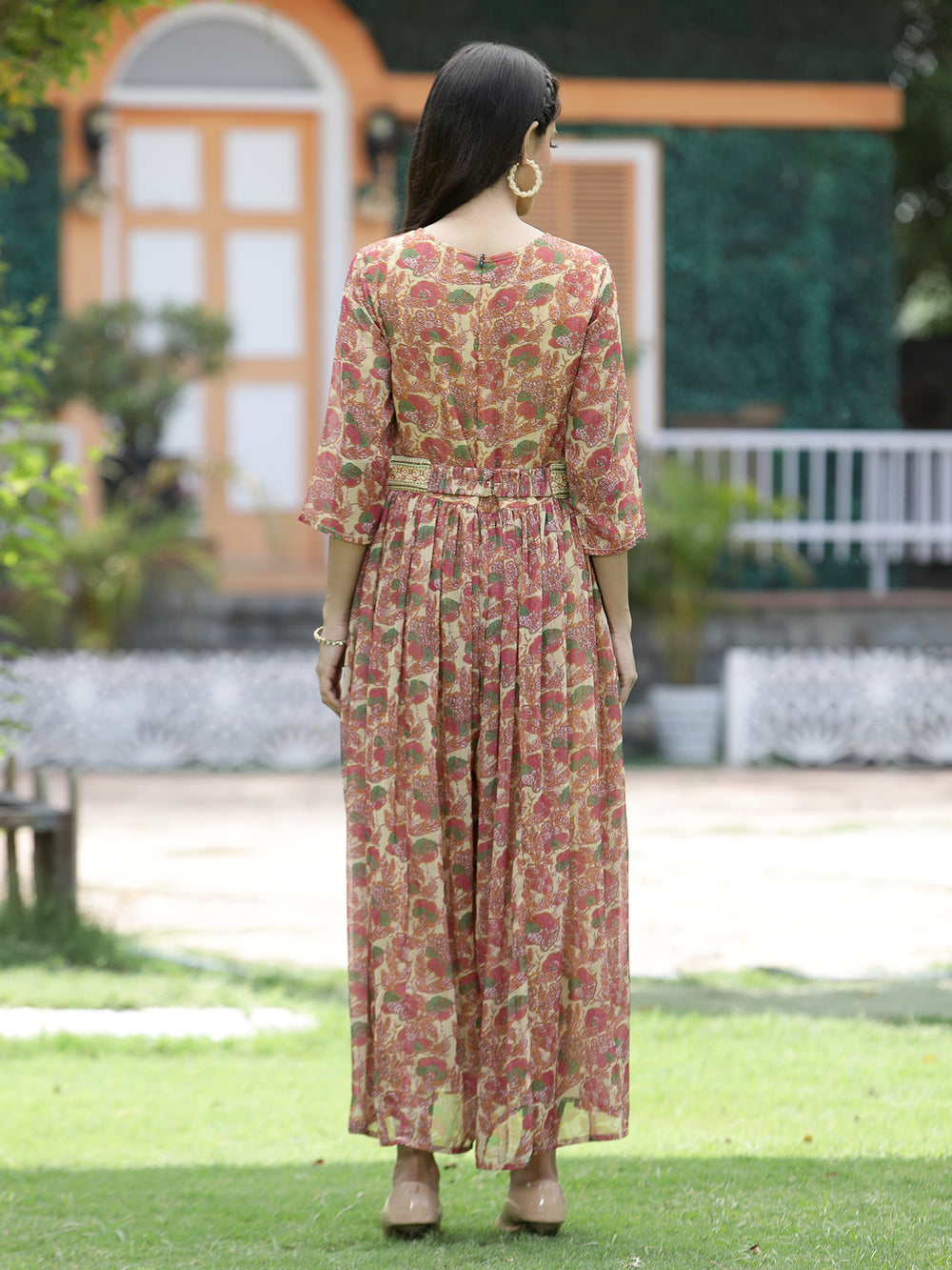 Juniper Fuchsia Chiffon Casual Wear Printed Flared Jumpsuit 