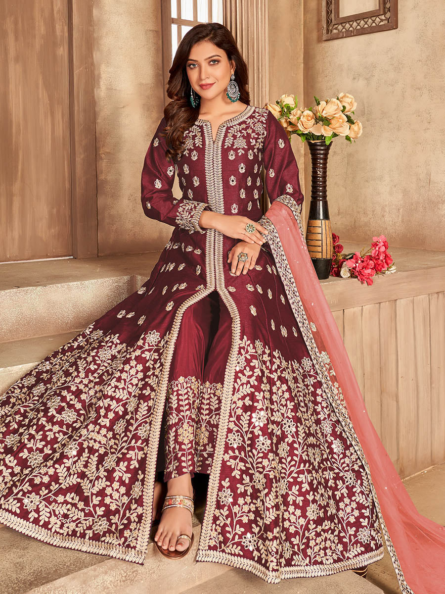 Myra Red Art Silk Embroidered Anarkali Suit 