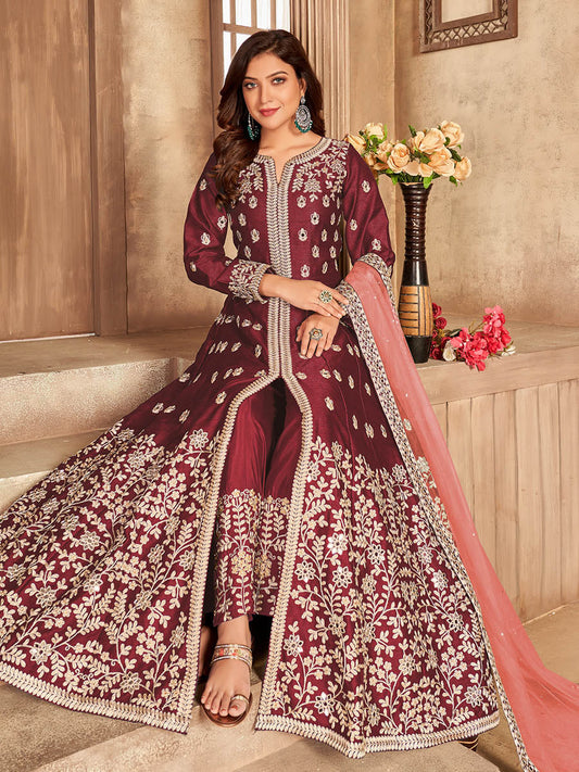Myra Red Art Silk Embroidered Anarkali Suit 