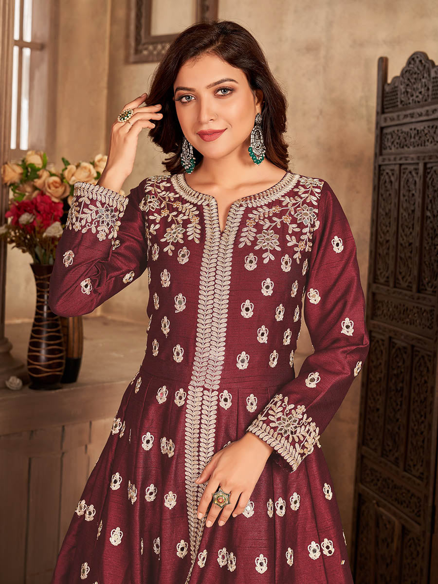 Myra Red Art Silk Embroidered Anarkali Suit 