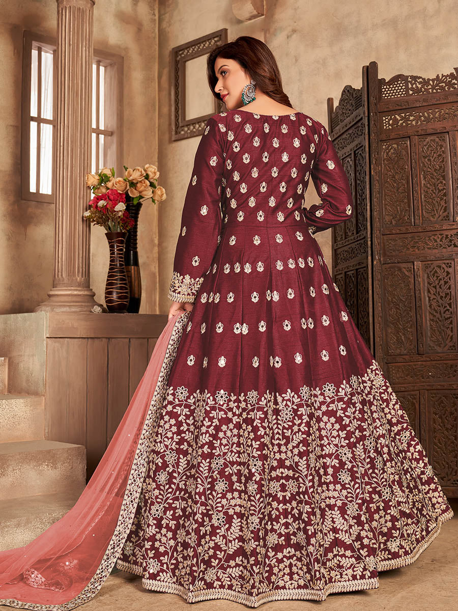 Myra Red Art Silk Embroidered Anarkali Suit 