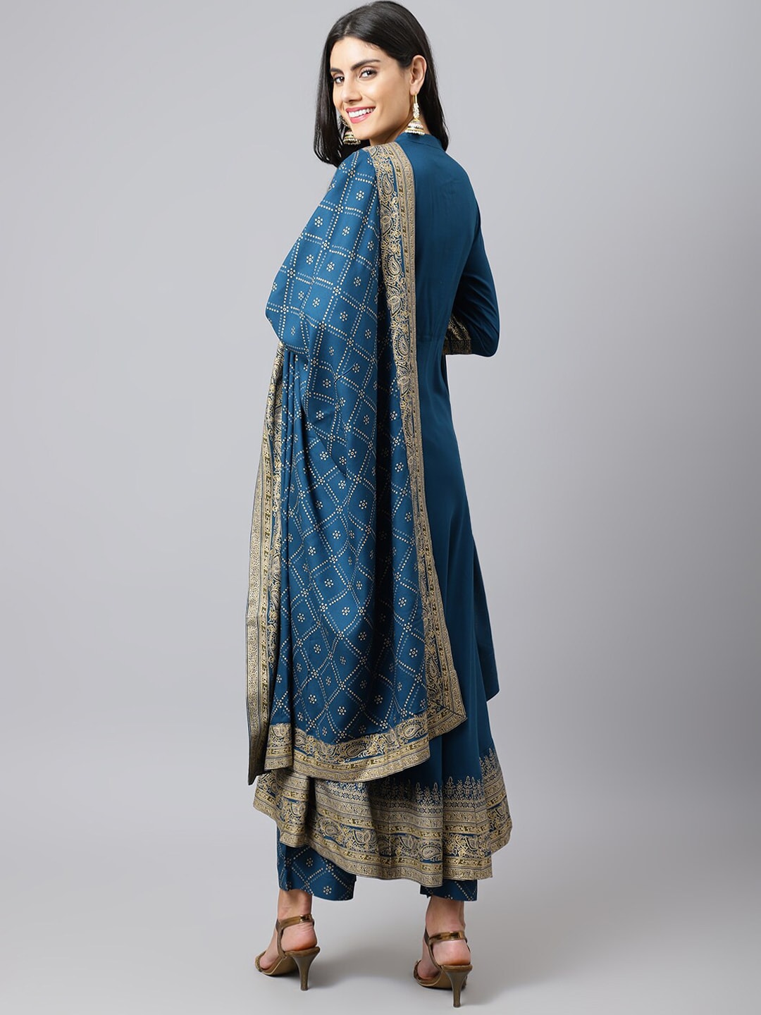 Khushal K Women Blue Ethnic Motifs Empire Kurta with Trousers & With Dupatta - Grab2buy