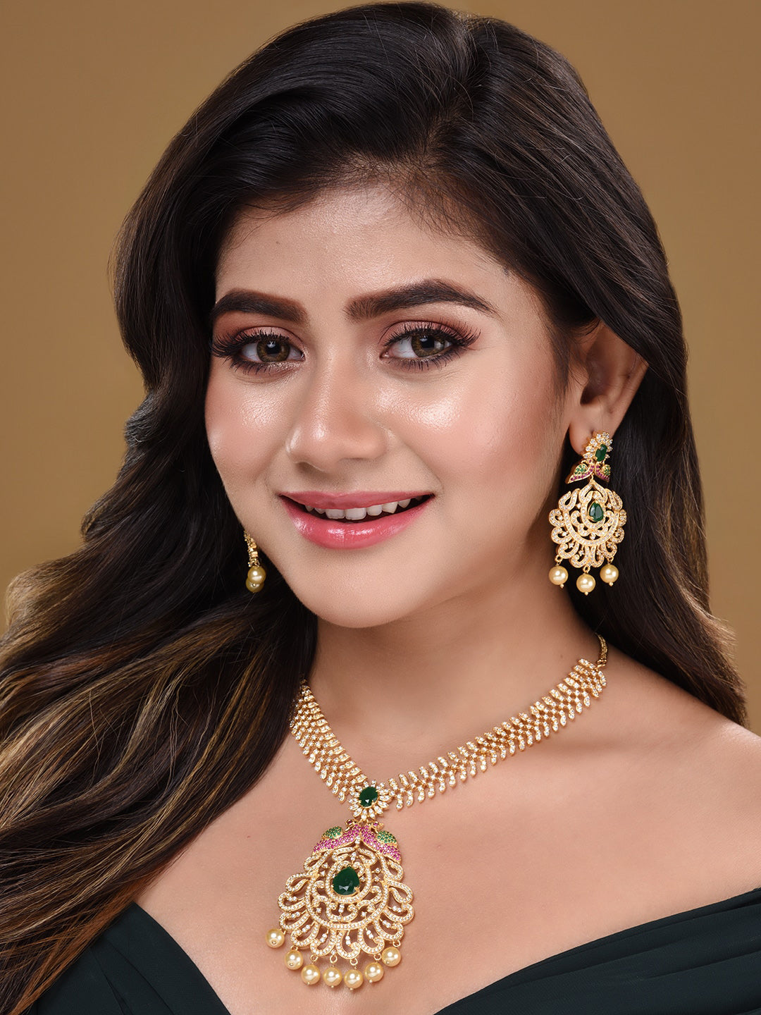 Saraf RS Jewellery Women Gold and Green Gold-Plated Jewellery Set - Grab2buy